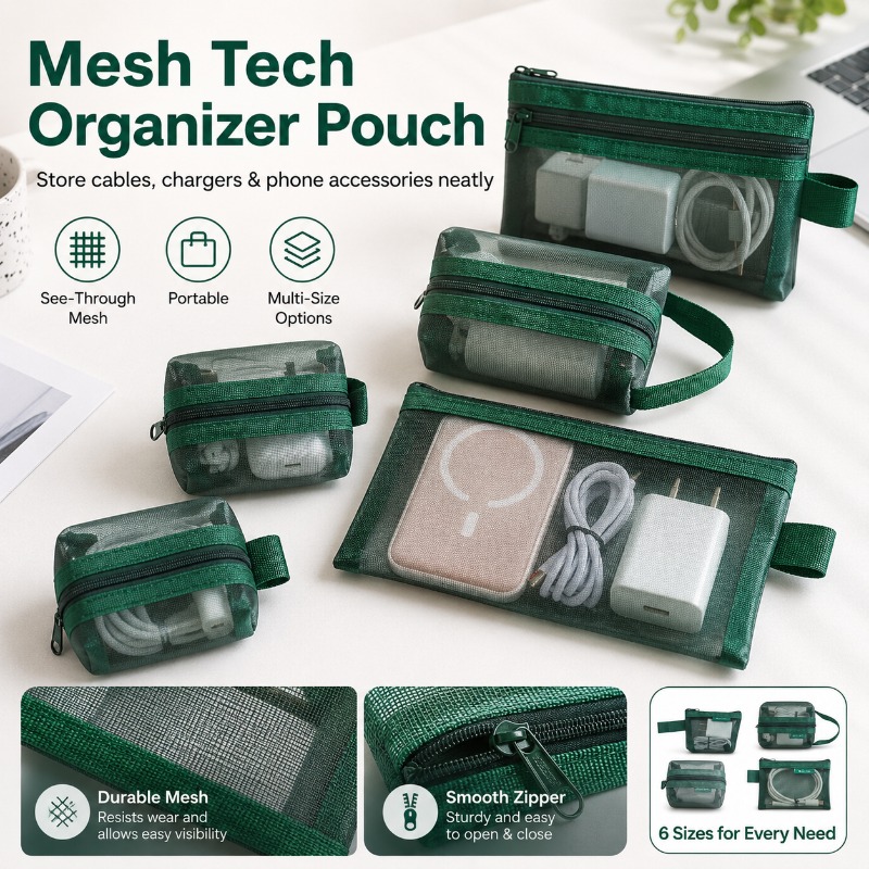6PCS Mesh Tech Organizer Pouch - Office Tech Bag review and price