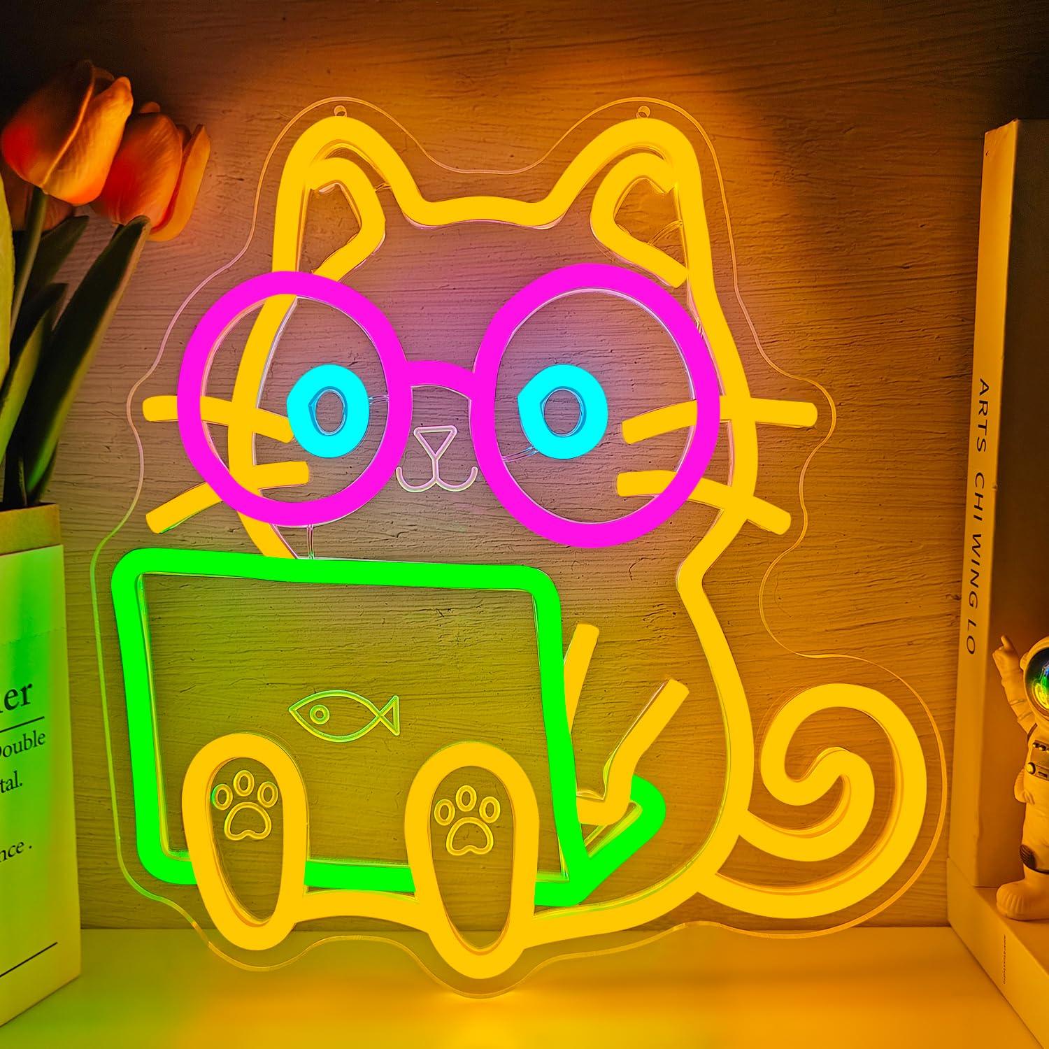 Cat Laptop Neon Sign USB Dimma - Tech Office Wall Decor review and price